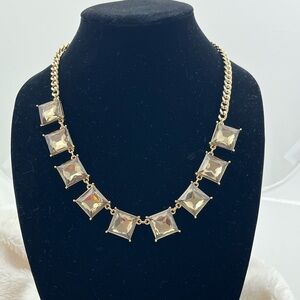 Gold Champagne Chunky Glass Chico’s Necklace 18” Costume Jewelry Statement Piece